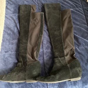 Thigh High Black Suede Flat Boots Nine West